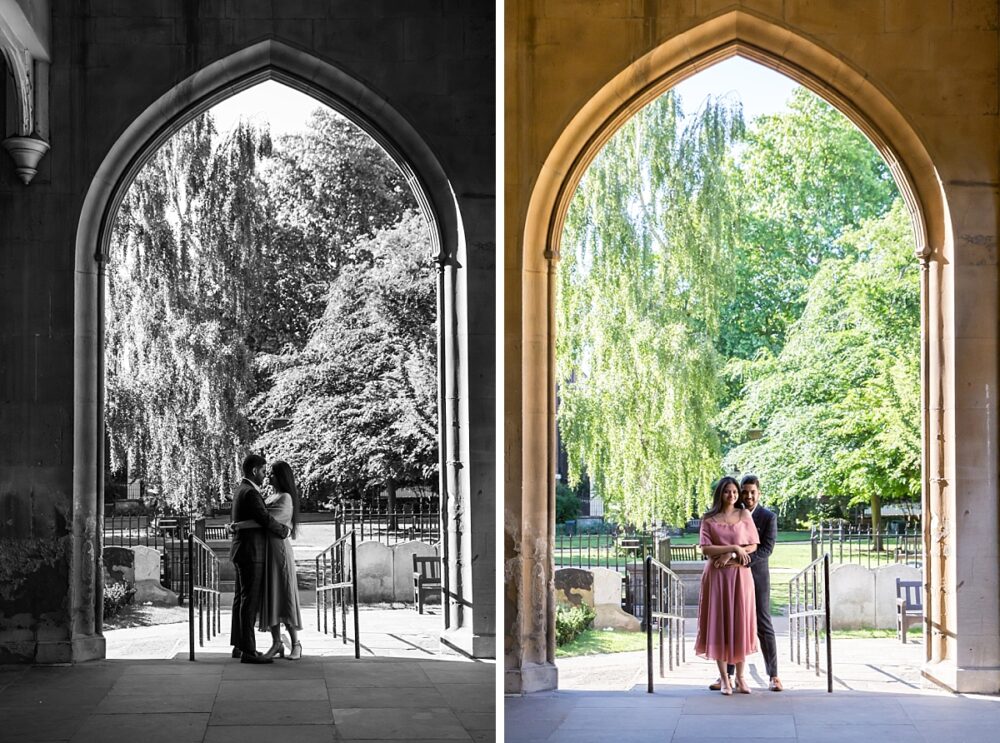 Archway framing engagement photos